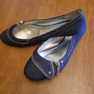 Denim Zipper Flats